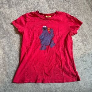 Vintage Y2K Cookie Monster Baby Tee S Sesame Street Tshirt Short Cap Sleeve Red